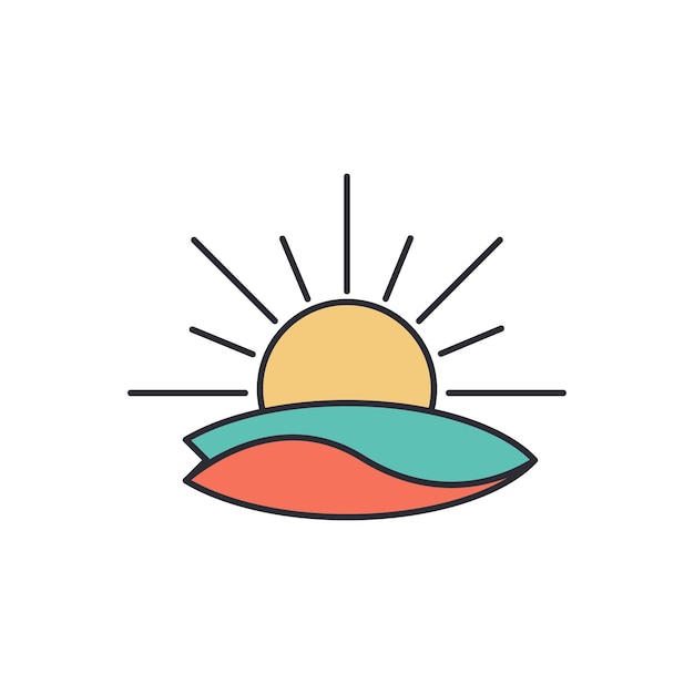 Векторная иллюстрация логотипа серфинга и солнца