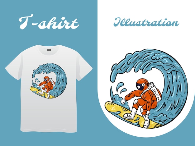 Surfing Astronout Hand Drawn Illustration vintage design. Perfect for tshirt, sticker, logo, and print design