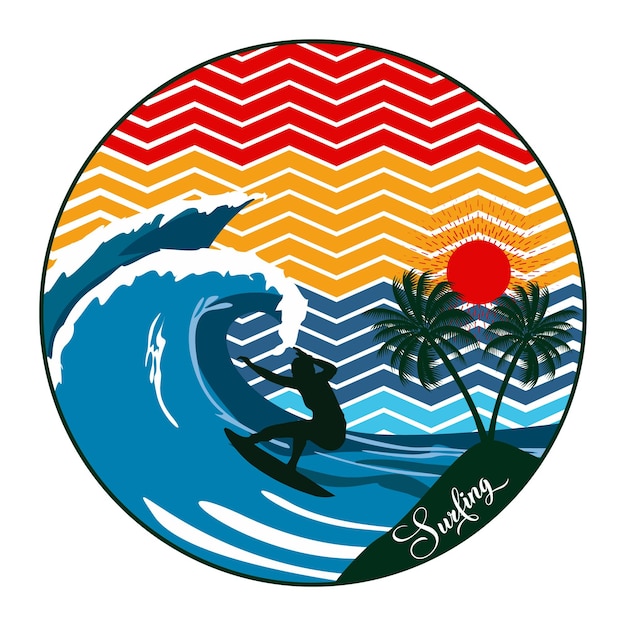 Vettore surf spiaggia tshirt design illustrazione vettoriale