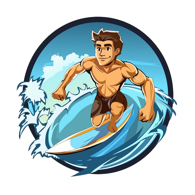 surfing on the beach Vector Illustration