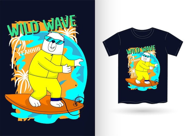 Surfing bear cartoon for t shirt