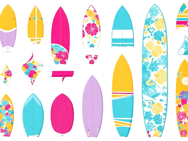 Vector surfing board vector set surfboard summer elements in colorful pattern design isolated ai_generated