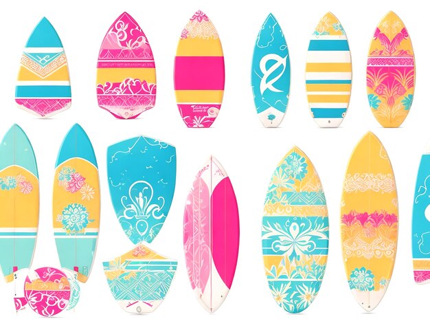 Vector surfing board vector set surfboard summer elements in colorful pattern design isolated ai_generated