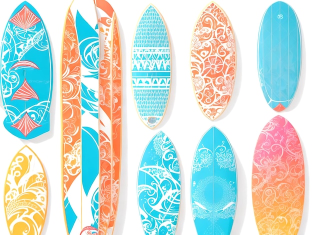 Vector surfing board vector set surfboard summer elements in colorful pattern design isolated ai_generated