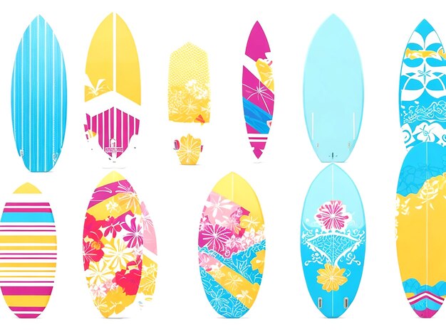 Vector surfing board vector set surfboard summer elements in colorful pattern design isolated ai_generated