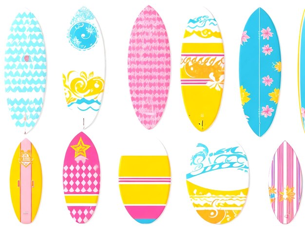 Vector surfing board vector set surfboard summer elements in colorful pattern design isolated ai_generated