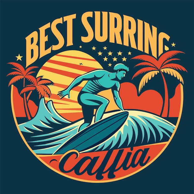 surfing california illustration for tshirt sticker design