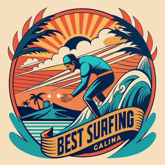 surfing california illustration for tshirt sticker design