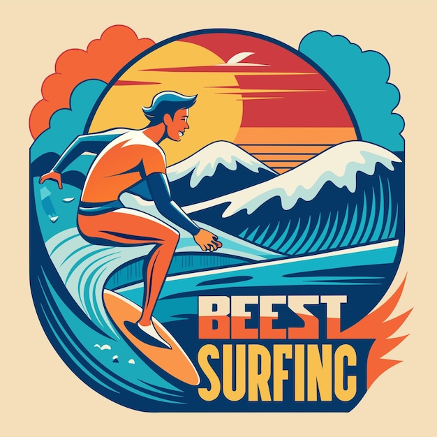 surfing california illustration for tshirt sticker design