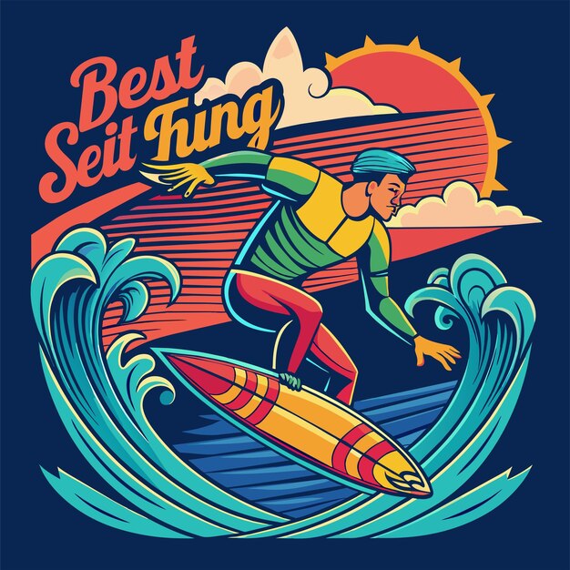 서핑 캘리포니아 티셔츠 스티커 디자인에 대한 일러스트레이션