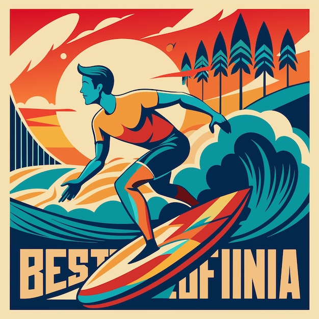 surfing california illustration for tshirt sticker design