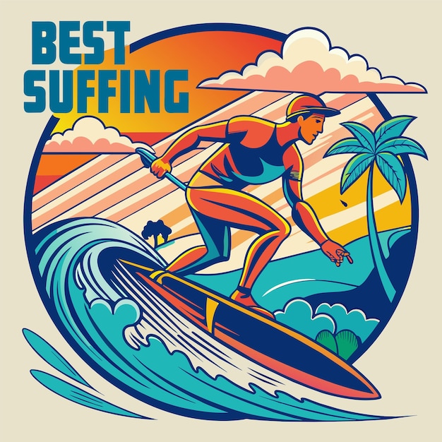 surfing california illustration for tshirt sticker design