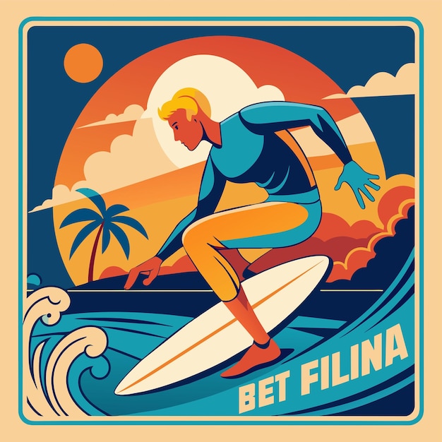 surfing california illustration for tshirt sticker design