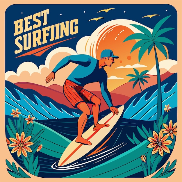 Vector surfing california illustration for tshirt sticker design