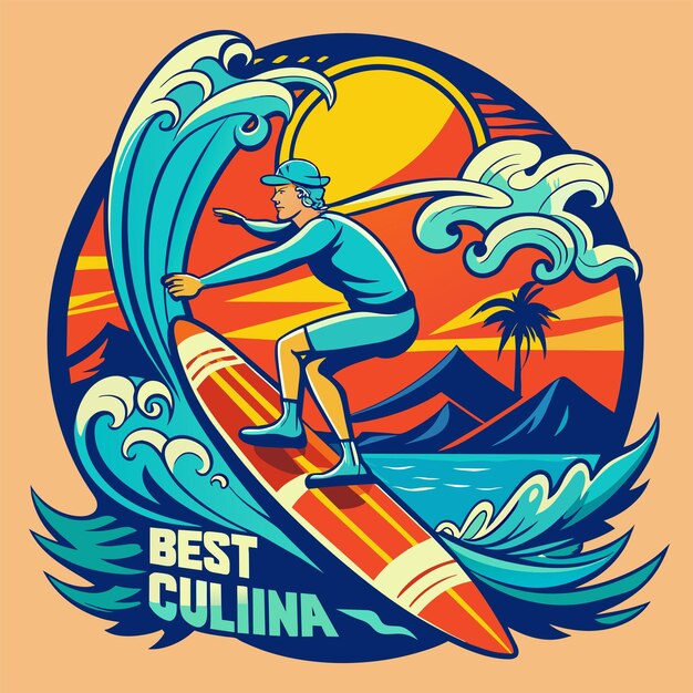 surfing california illustration for tshirt sticker design