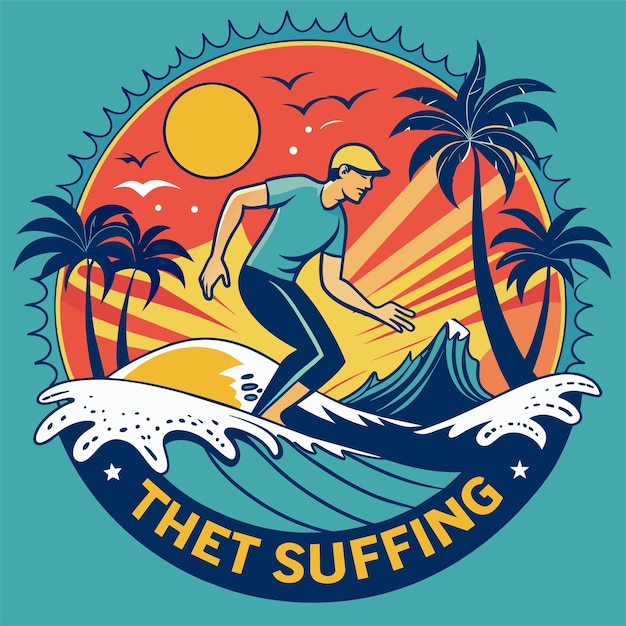 surfing california illustration for tshirt sticker design