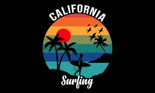 Серфинг Калифорнийская типография Векторная иллюстрация и красочный дизайн. Серфинг в Калифорнии