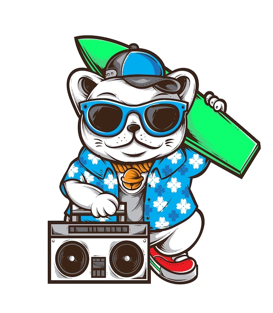 surfing cat vector