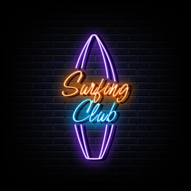 Surfing club neon logo neon  symbol