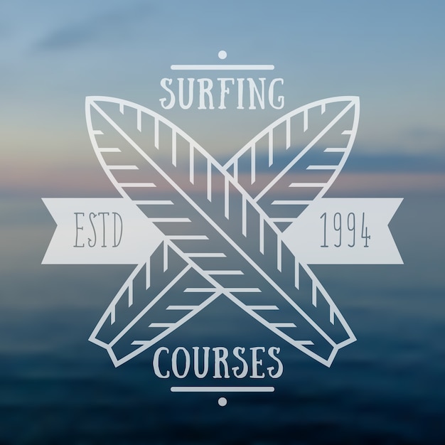 Surfing courses emblem, logo.