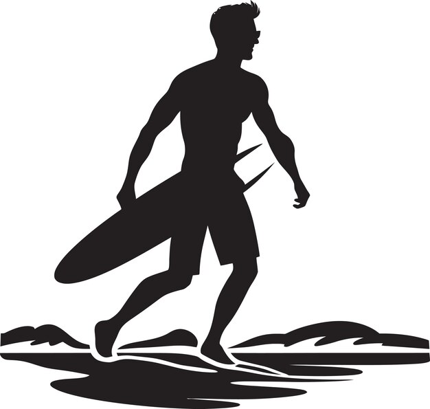 Surfing Euphoria Black Emblematic Design Seascape Glide Guy Surfing Black Icon