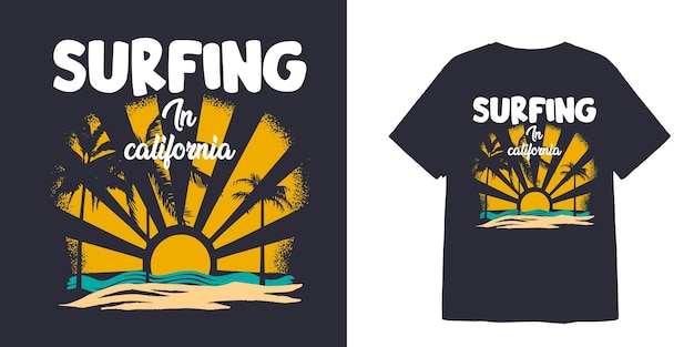 Vettore occhiali da surf in california t shirt design e adesivi