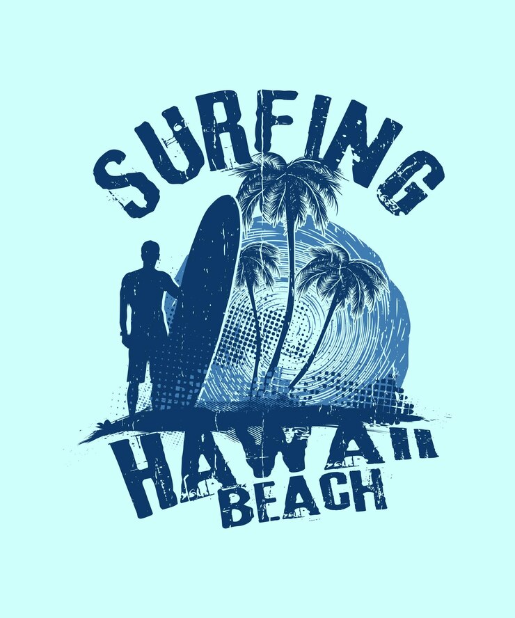 Vector surfing hawaii beach vintage t-shirt design