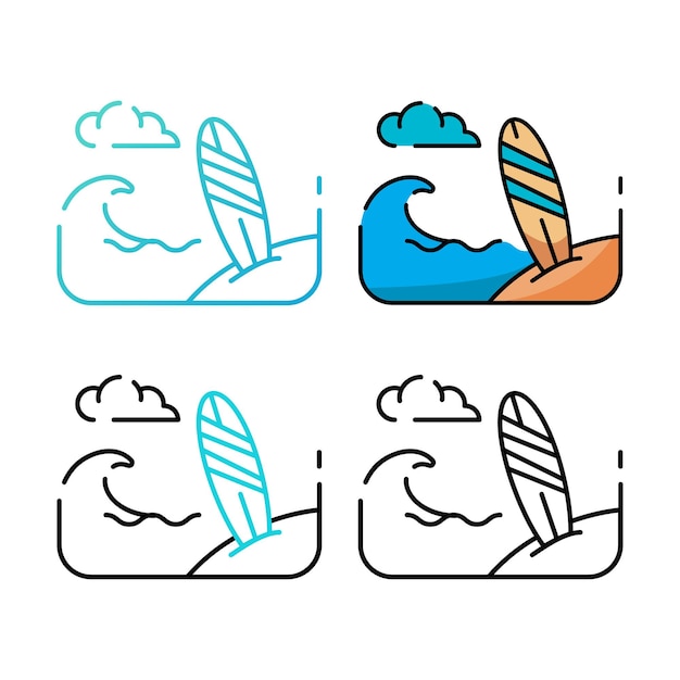 Surfing icon design in four variation color