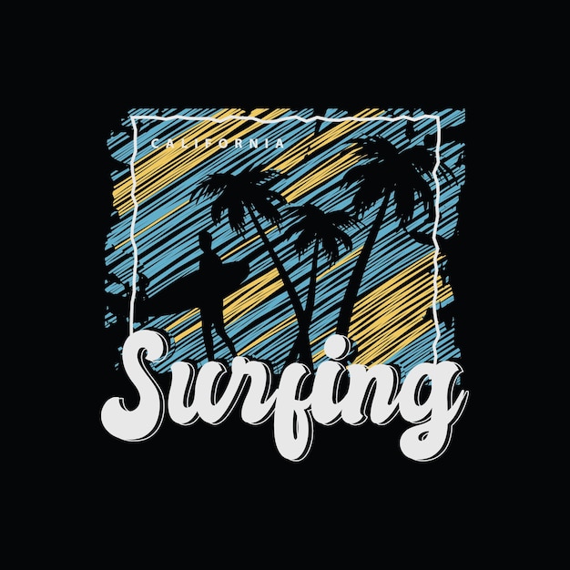 Типография иллюстрации серфинга. идеально подходит для дизайна футболки