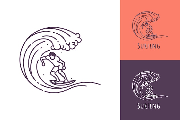 Vettore logo artistico della linea di surf