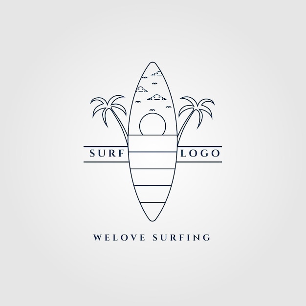 Surfing logo line art icon and symbol vector illustration design