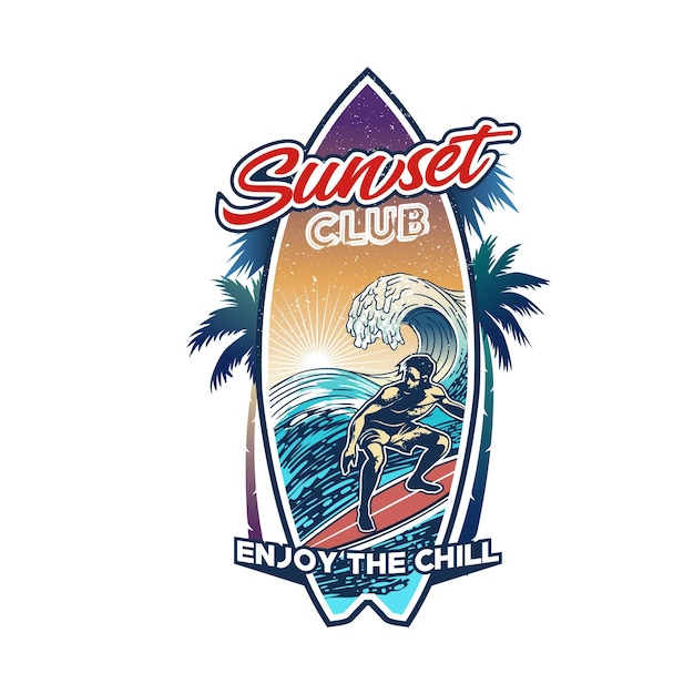 Surfing logo summer surfing illustration design vector