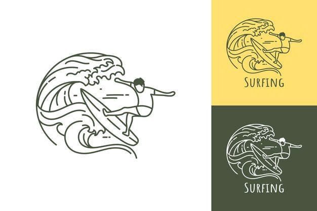 Logo artistico di surfing man line