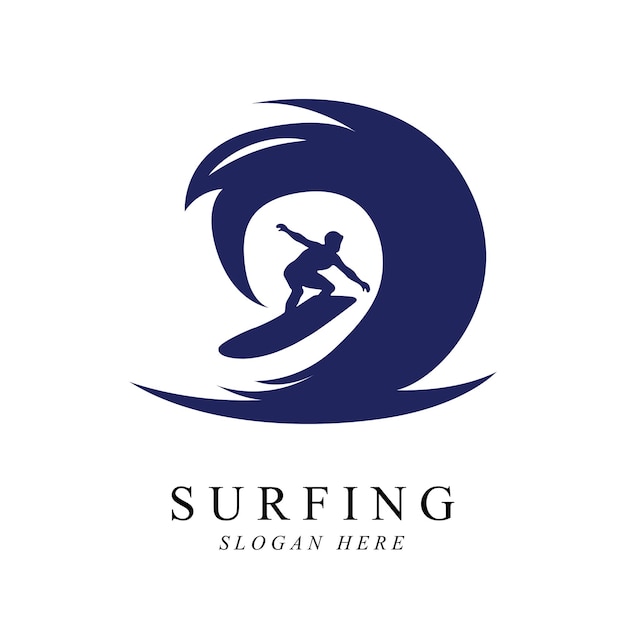 Surfing man logo vector template design