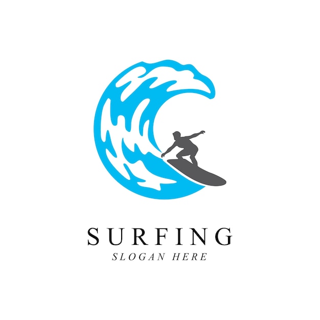 Surfing man logo vector template design