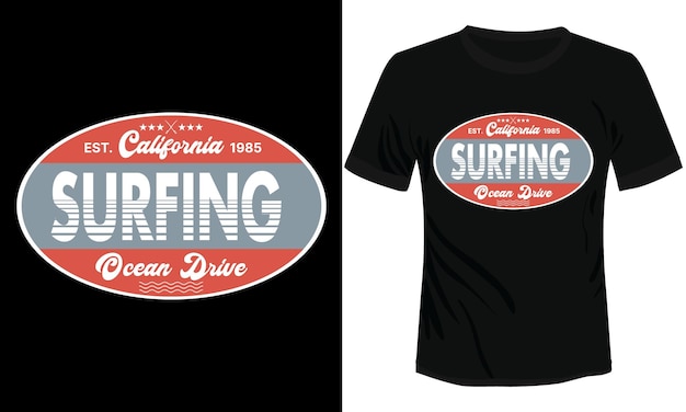 Surfing Ocean Drive California Tshirt Design Vector Illustration