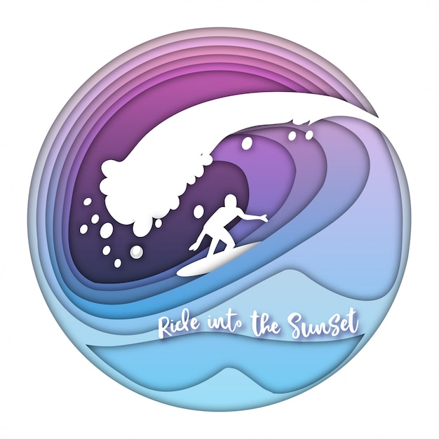 Сёрфинг океанская волна с серферским силуэтом