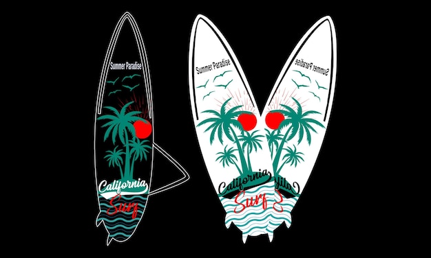 Surfing Paradise California Hawaii Beach T-shirt Design illustration.