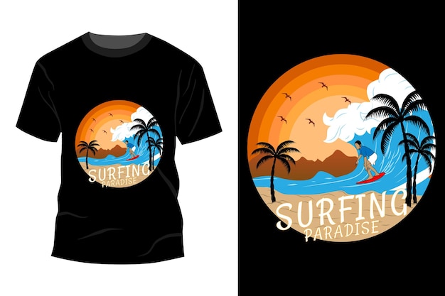 Surfing paradise t-shirt mockup design vintage retro