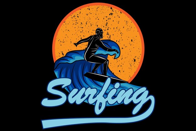 Surfing retro design landscape