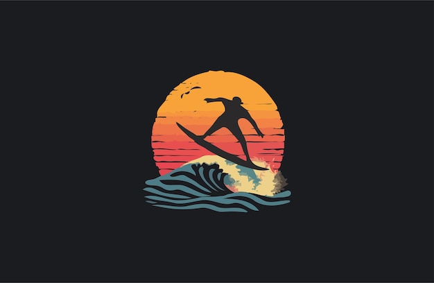 Vettore illustrazione di progettazione vettoriale del surf sul mare