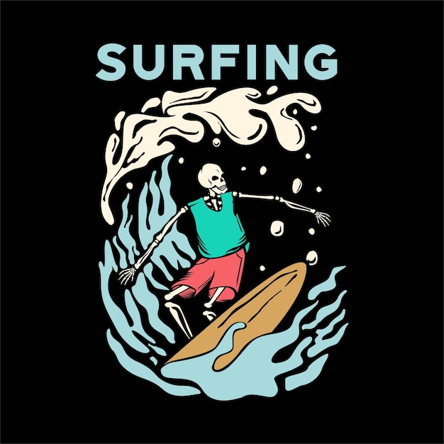 Surfing Sea Waves Vector Illustration