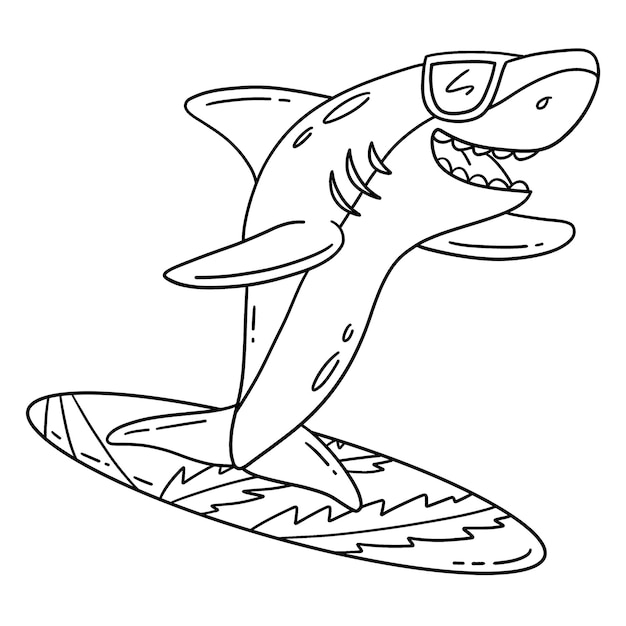 surfing shark isolated coloring page for kids