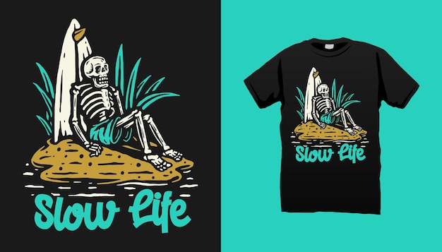 Surfing skeleton t shirt design