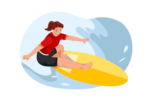 Vettore il concetto di illustrazione dello sport del surf su sfondo bianco