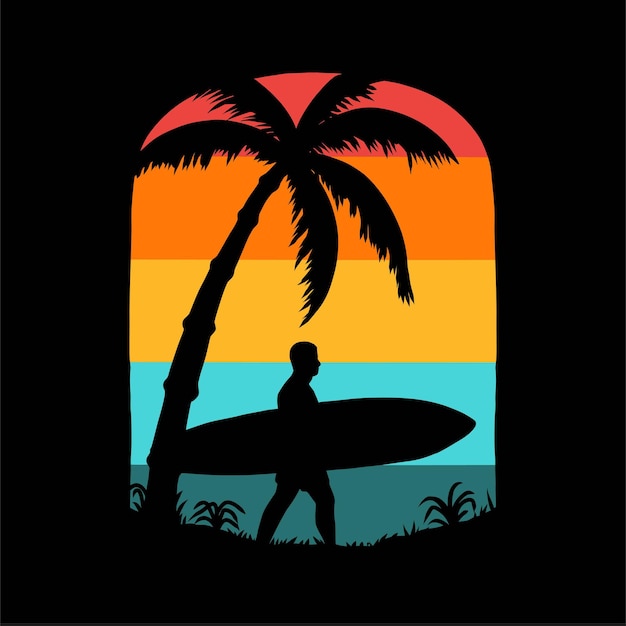 Vettore progettazione grafica di t-shirt da spiaggia estiva da surf