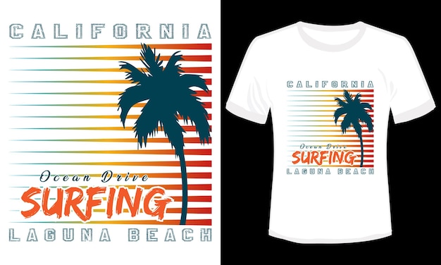 Vector surfing t-shirt design laguna beach california illustration