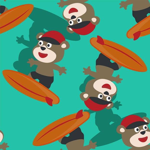 Surfing time with cute little bear at summer Seamless pattern texture
