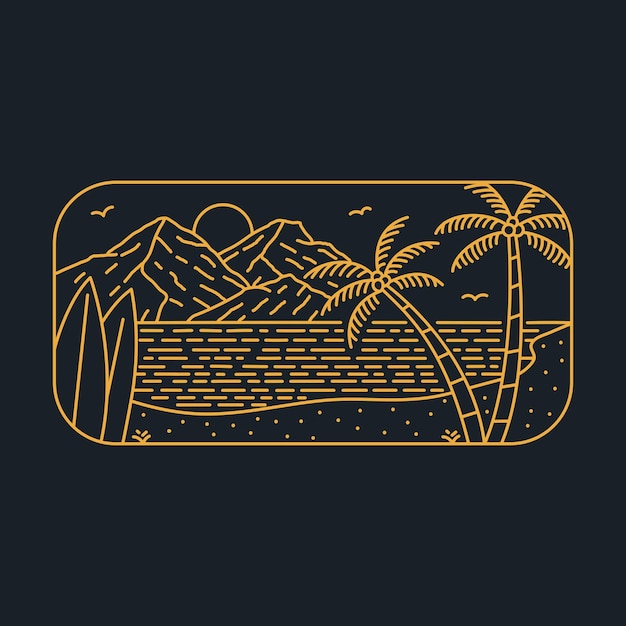アパレルの熱帯のビーチ イラスト デザインでサーフィン