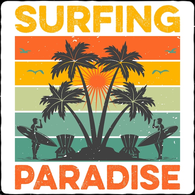 Surfing tshirt design summer design summer surfing beach design arte vettoriale sport acquatici